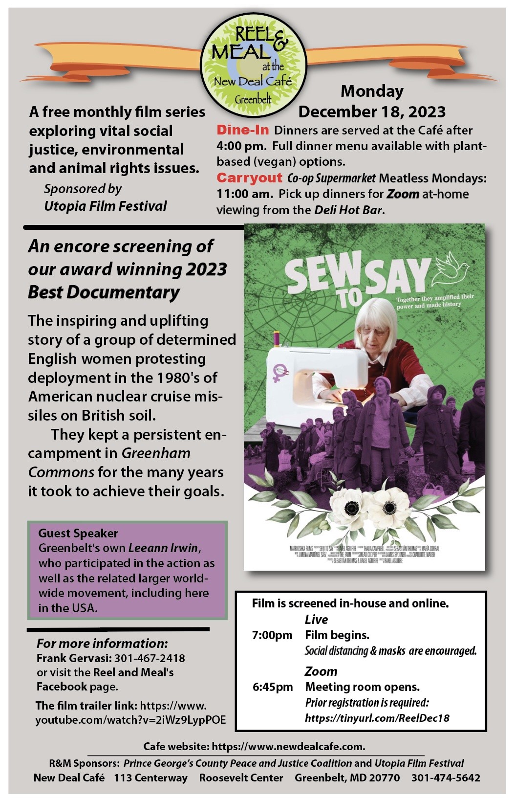 Reel and Meal Presents Sew to Stay In Person And Online Via Zoom!